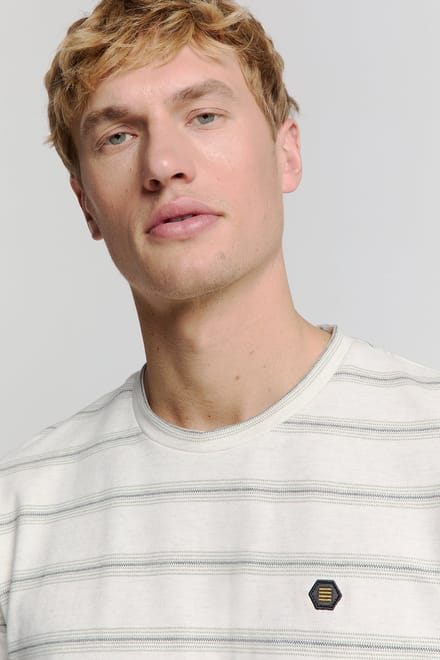 No Excess T-shirt Crewneck Jacquard Stripe Offwhite Size: M | Basic T-Shirts Outlet | Heren | Wit
