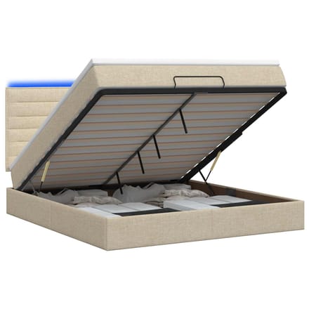vidaXL - Ottomaanse - Bed - met - Matras - en - LED - Crèmekleurig - 140 - x - 190 - cm - Stof