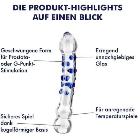 Glazen dildo met noppen, 19,5 cm