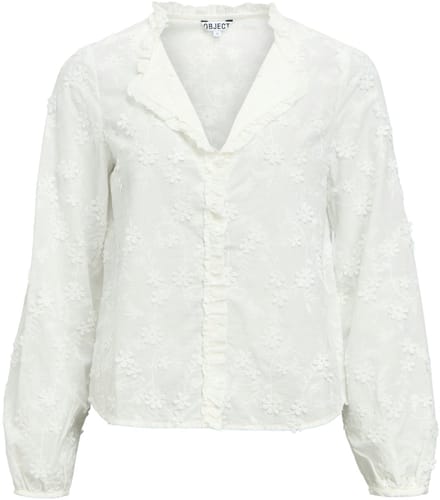Object Blouse Objkarli L/s Re Shirt Noos 23049209 Cloud Dancer Dames Maat - W40