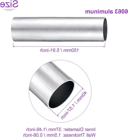 Aluminium ronde buis 40mm OD x 37mm ID, 150mm lengte voor machineframe, constructie en DIY-projecten