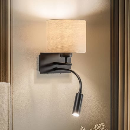 Argon Wandlamp Harry, rond, zwart/licht hout