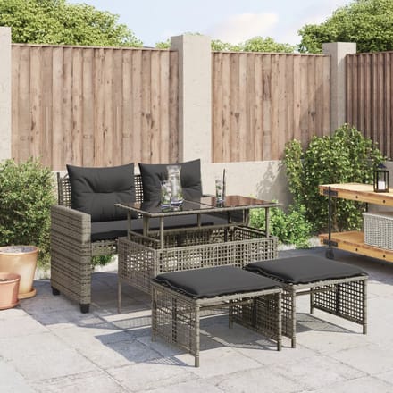 vidaXL - 4-delige - Loungeset - met - kussens - poly - rattan - en - glas - grijs