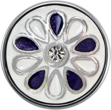 Quiges - Dames Click Button Drukknoop 18mm Bloem Wit met Paars Emaille - EBCM297
