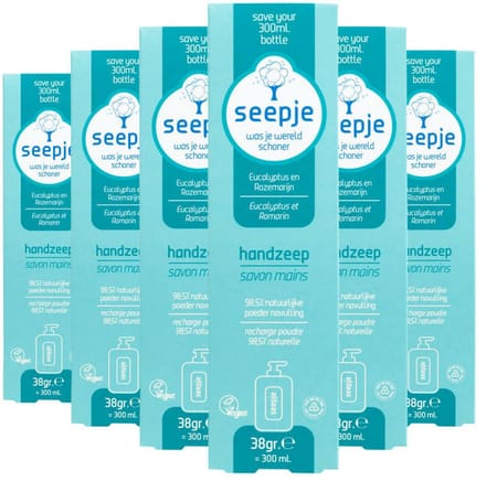 Seepje Handzeep Navulling - Eucalyptus & Rozemarijn - 6 x 38 gr - Voordeelpakket