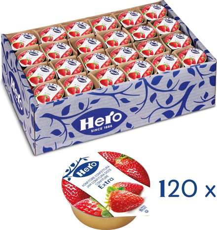 Hero Aardbeienjam Extra - Broodbeleg - Jam - 120 Cupjes à 25 gram - Voordeelverpakking