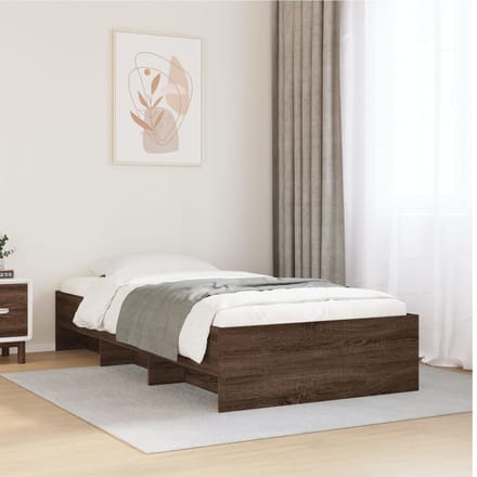 vidaXL - Bedframe - zonder - matras - bewerkt - hout - bruin - eikenkleur - 75x190 - cm