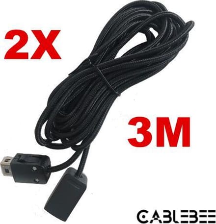 2x Cablebee verlengkabel geschikt voor Nintendo mini classic NES/SNES controller nylon zwart 3 meter