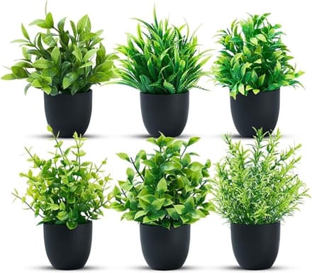 Set van 6 Mini Kunstplanten in Zwarte Potten voor Binnen