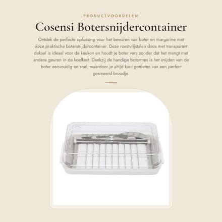 Dailygoods- Botersnijdercontainer Roestvrijstalen - Boterdoos - Kaasopslagcontainer - Transparant Deksel - Botermes - Comfortabel Snijden