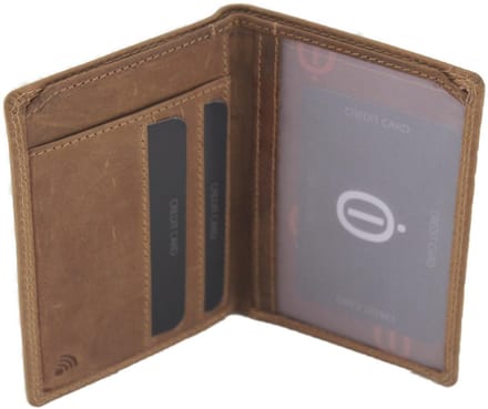 OI Hunter bruin lederen Identiteitskaart mapje België / zeer dun pasjesmapje / plat identiteitsmapje / RFID SAFE / Hunter bruin leer / 153H