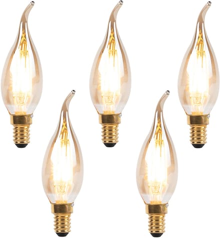 LUEDD Set van 5 E14 dimbare LED filament tipkaarslamp 240V 3W 250 lm