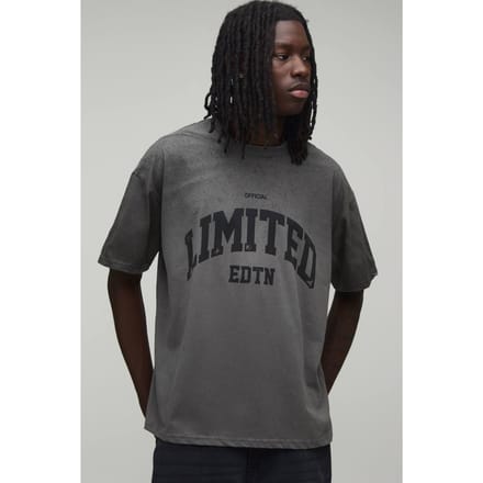Oversized Spray Wash Limited Edition Bedrukt T-shirt | Charcoal | Size Medium