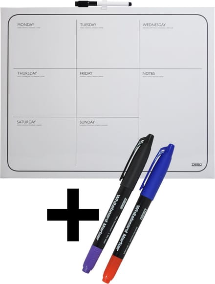 DESQ® Weekplanner met Stiften - Whiteboard - Frameloos - Magnetisch - Droog Uitwisbaar - Agenda indeling - 40 x 50 cm