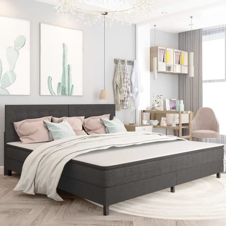 vidaXL - Boxspring - stof - donkergrijs - 200x200 - cm