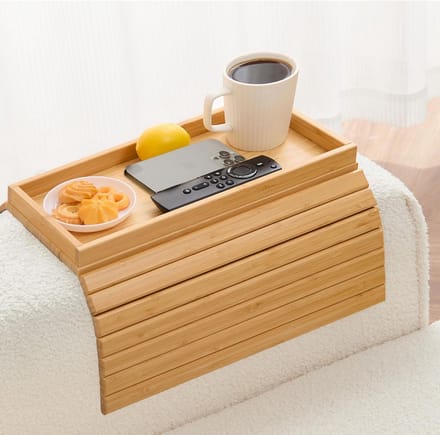 Opvouwbaar Bamboe Bank Dienblad - Antislip Armleuning Tafel voor Snacks en Mobiele Telefoon