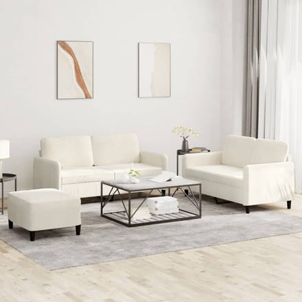 vidaXL - 3-delige - Loungeset - fluweel - crèmekleurig
