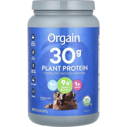 Orgain, Protéines végétales, Poudre de protéines complètes, Chocolat, 912 g (2.01 lb)