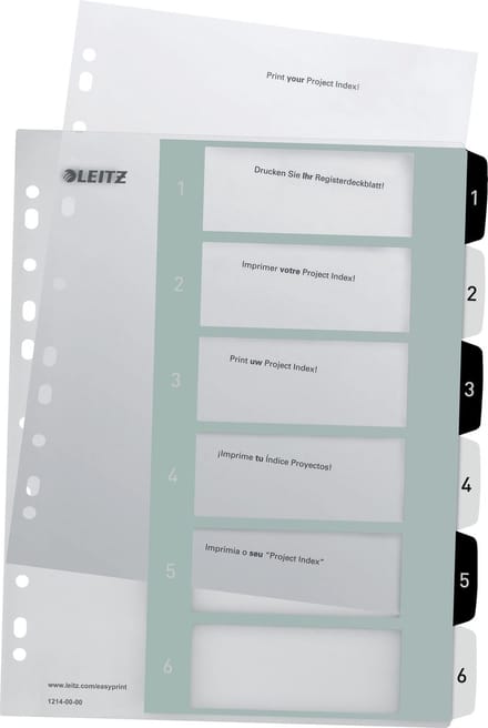 Leitz WOW Tabblad 1-6 tabs herbruikbaar A4 formaat Zwart/Wit