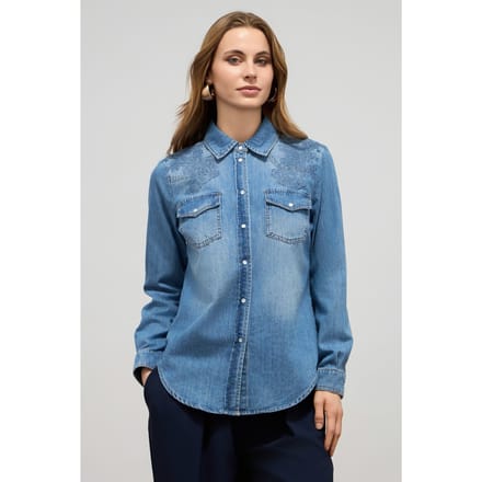 Oltre Stone Washed Denim Shirt Light Blue Größe: 36 | Business hemden Outlet | Damen | Blau