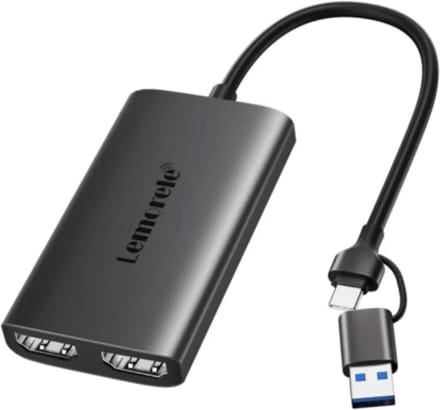 Lemorele AC02 – Video Capture Card – 4K@30Hz HDMI Loop-Out – USB-A & USB-C – Game Capture Recorder – Voor OBS/Streaming – Windows 7+/Mac/Linux/Android – Aluminium Behuizing – Donkergrijs