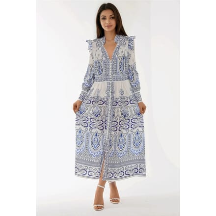 Gedrukte V-hals Maxi-jurk met Rimpeldetail