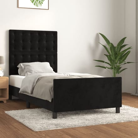 vidaXL - Bedframe - met - hoofdeinde - fluweel - zwart - 90x200 - cm