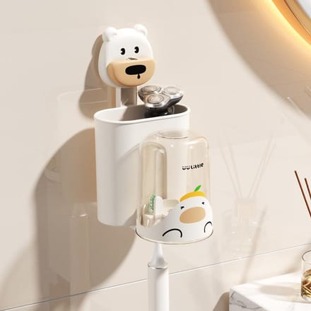 Support de rangement à ventouse pour brosse à dents, support mural anti-perforation pour dentifrice, gobelet pour bain de bouche, mignon blanc
