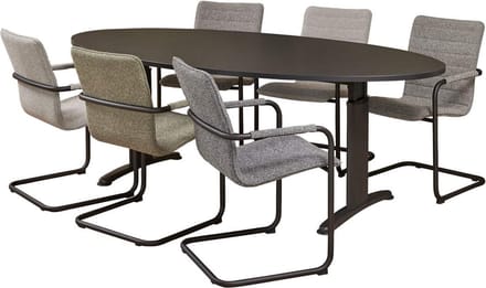 Vergadertafel Work ellips 220x110cm frame Wit (RAL9010) blad Logan eiken