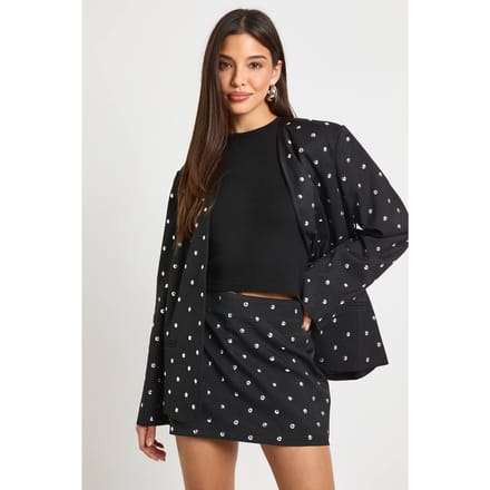 boohoo Dames Stud Detail Mini Skirt | Black | Maat: 8