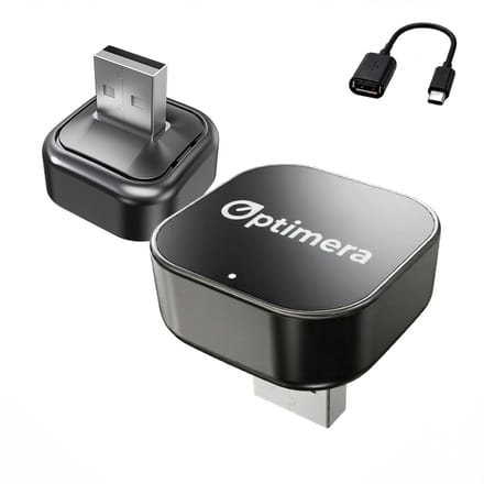 OPTIMERA® 4-in-1 Carplay Dongle MAX – AirPlay & Android Screen Mirroring - YouTube & Netflix - Draadloos Apple Carplay & Android Auto – Wireless Carplay - Incl. USB-C Adapter