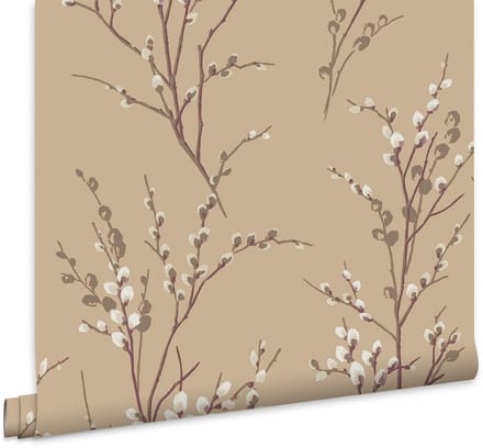 Laura Ashley Pussy Willow Behang - Planten - 10mx52cm - Beige