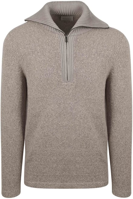Suitable Deep Zip Pullover Boiled Wool Taupe - Maat M - Heren - Schipperstrui - Schipperstrui met rits - Volwassen mannen