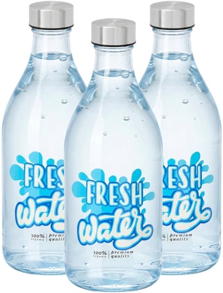 Vivalto Waterfles / drinkfles Fresh - 3x - glas - transparant - met RVS dop - 1000 ml