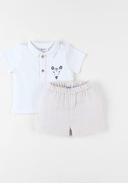 Noukie's - Ensemble - Jongens - Polo + short - Beige / ecru - 18 maand 86