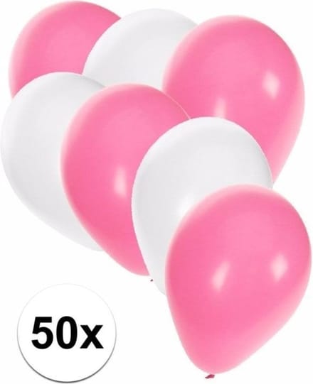 50x ballonnen wit en lichtroze - knoopballonnen