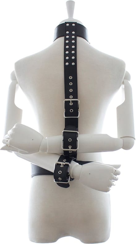 Fixxx - Verstelbare Collar met Polsboeien aan Riem - PU Leer - Zwart