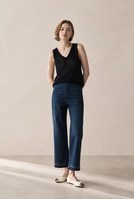 Openwork knit with sequins top 90841 | Blue Melange - Blue Melange / M
