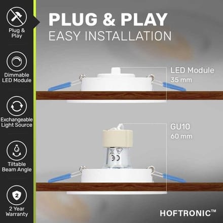 HOFTRONIC Set van 3 Pittsburg LED inbouwspots - Extra plat 58mm - GU10 LED Module - 6000K daglicht wit - Dimbaar - Rond - Kantelbaar - Voor binnen -