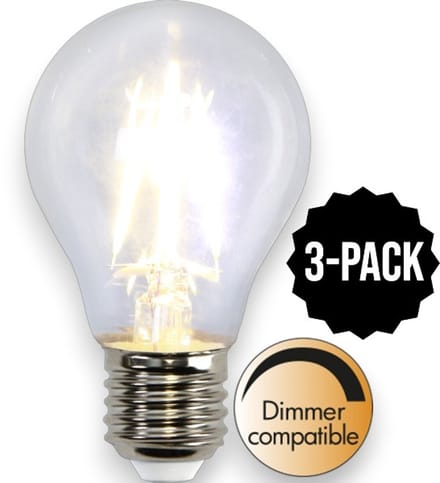3-Pack | Standaard bol - E27 - 4W - Extra Warm Wit - 2700K - Dimbaar - Filament - Helder