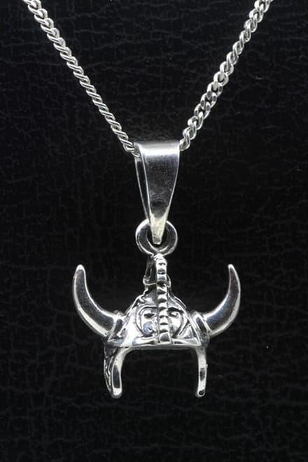 Zilveren Viking helm 1 ketting hanger