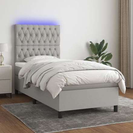 vidaXL - Boxspring - met - matras - en - LED - stof - lichtgrijs - 80x200 - cm