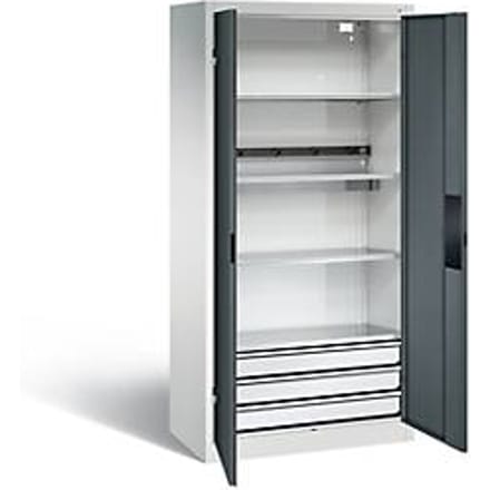 C+P acculaadkast Basic met deuren van massief plaatstaal, H 1950 x B 930 x D 500 mm, lichtgrijs/antraciet