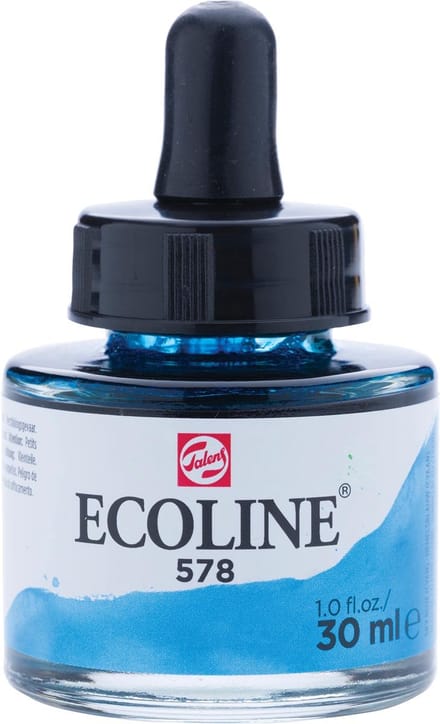 Talens Ecoline waterverf flacon van 30 ml, hemelsblauw (cyaan) 3 stuks