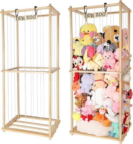 Grote Dieren Opslag - Pluche Organizer - Speelkamer Decor - Elastisch Koord - 160 cm Hoog - Houtkleur