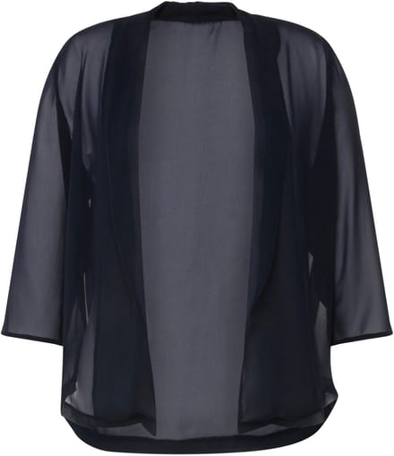 Ulla Popken - Dames - Chiffon jasje oversized sjaalkraag 3/4-mouwen - Marine - Maat 46+
