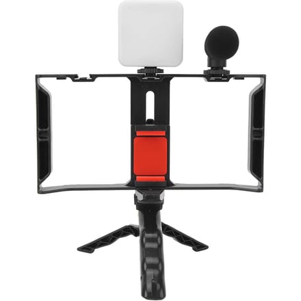 Telefoon Livestreaming Kit met Invullicht Microfoon Geluidskabel Telefoonkooi Handheld Statief Telefoon white