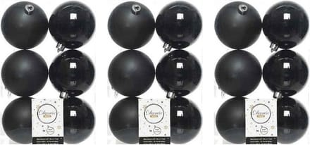 Decoris kerstballen - 18x st - zwart - 8 cm - kunststof - mat en glans - kerstversiering