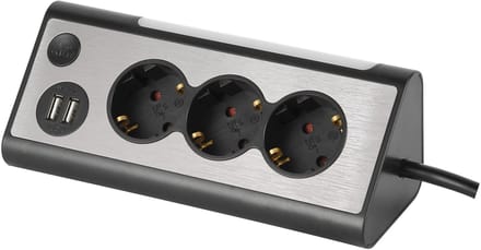 MaxTrack bureau stekkerdoos met 3 contacten en 2x USB / zwart - 3 meter