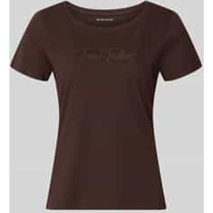 Tom Tailor - T-shirt met glitterlogo - Maat XS - java dark brown
